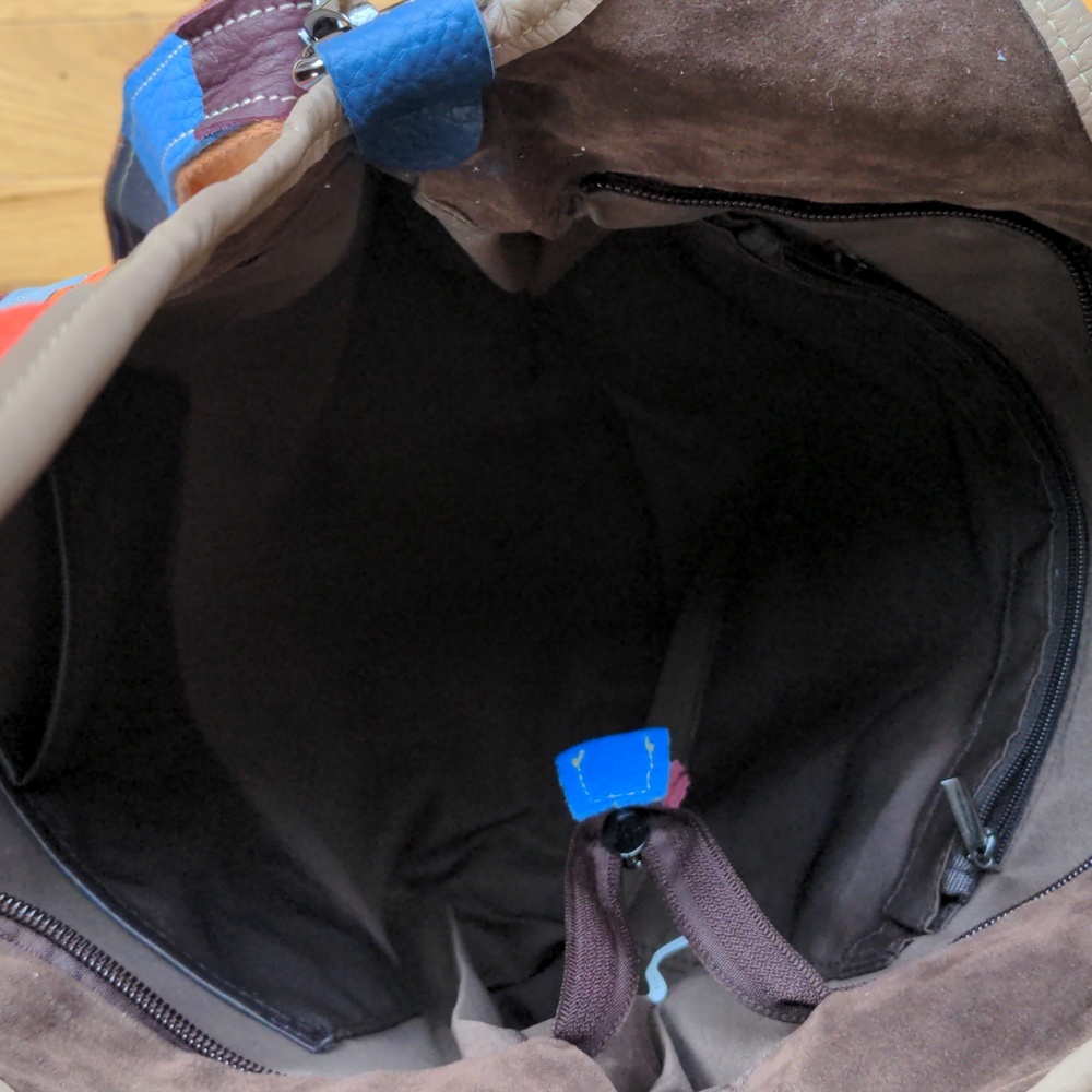 Multicolored Suede And Leather Patchwork Tote Bag. - image 5